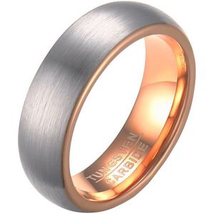 Wolfraam ring geborsteld zilver met Rosegoud-17mm