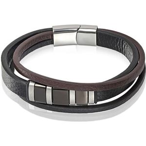 Mendes heren armband Multi Leer Edelstaal Zwart Bruin-22.5cm