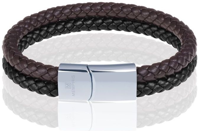 Memphis Dubbele leren armband Duo Color Zilver Zwart Bruin-20cm