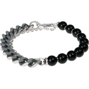 Zwarte kralen armband met RVS Link Chain