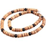 Memphis Houten kralen ketting Bruin met Zwart 60cm