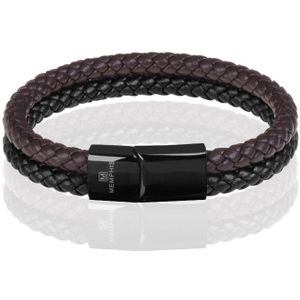 Memphis Dubbele leren armband Duo Color Zwart Bruin-24cm