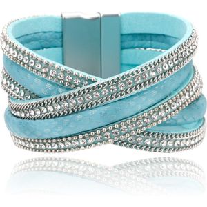 Blauwe kruislingse dames armband Boho met kristal