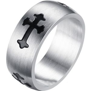 RVS Heren ring met zwart kruis-21mm