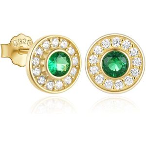 Elenza Goudkleurige Studs met Groene Smaragd en Zirkonia