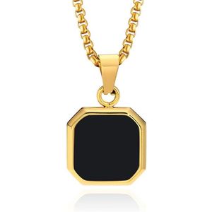 Ketting met Hanger - 15mm vierkant Goud en Agaat