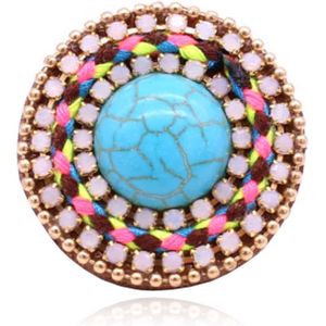 Handgemaakte verstelbare Ibiza ring multicolor met turkoois leer en touw