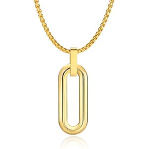 Mendes Herenketting met 3D Ovale Geometrische Hanger - Goud