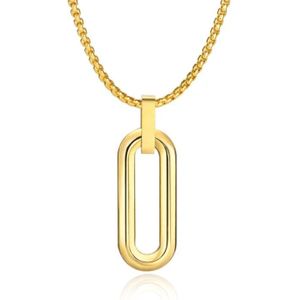 Mendes Herenketting met 3D Ovale Geometrische Hanger - Goudkleurig