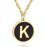 Goudkleurige Dames Schakelketting met Zwarte Kettinghanger Letter K