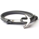 Anker armband leren koord grijs met zilver