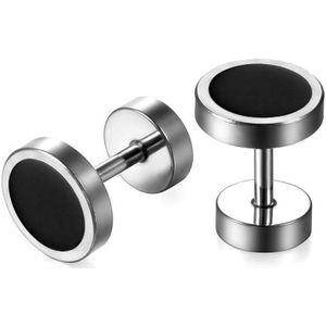 Mendes heren oorbellen edelstaal Barbell Silver Black