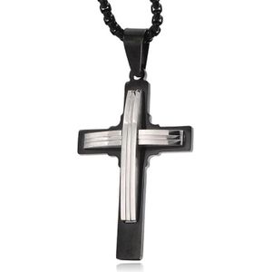 Heren Venetiaanse Schakelketting met Zwart Zilverkleurige Hanger