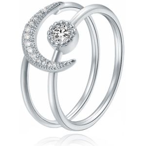 Dames Ring Zilverkleurig met Maan en Zirkonia Steen-16mm