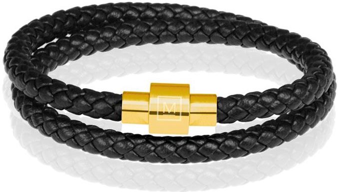 Memphis leren wrap armband Zwart Goud-24cm