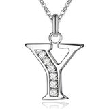 Zilverkleurige Letter Y Dames Ketting met Zirkonia