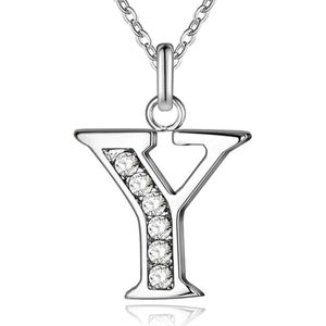 Zilverkleurige Letter Y Dames Ketting met Zirkonia