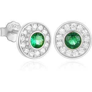 Elenza Zilverkleurige Studs met Groene Smaragd en Zirkonia