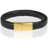 Memphis gevlochten leren armband Zwart Goud-23cm