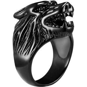 Heren ring edelstaal Wolf Zwart-19mm