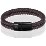 Memphis dubbele leren armband Donkerbruin Zwart-19cm