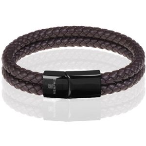 Memphis dubbele leren armband Donkerbruin Zwart-19cm