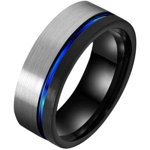 Wolfraam heren ring Groef Zilverkleurig Zwart Blauw-22mm