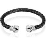 Tom Jaxon heren armband Leer Doodshoofd Zwart Zilver