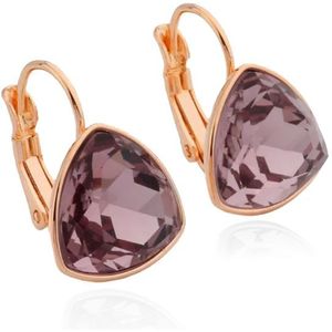 Deja Jewels - Oorbellen met Hangers - Rosegoudkleurig - Paarse Bolle Driehoek Glassteen