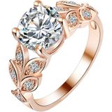 Dames ring LGT Jewels Crystal Leaf Rose -19mm