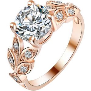 Dames ring LGT Jewels Crystal Leaf Rose -19mm
