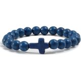 Memphis Kralen Armband met Natuursteen Kruis - Donkerblauw