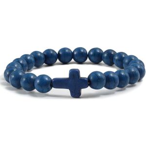 Memphis Kralen Armband met Natuursteen Kruis - Donkerblauw