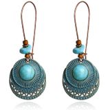 Ronde blauwe dames oorbellen hangers met turquoise steen