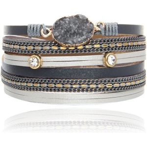 Grijze Multilayer Armband met Steen