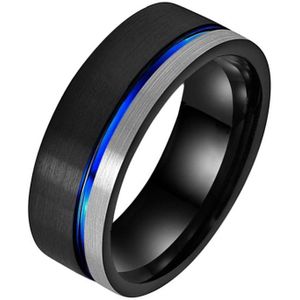 Wolfraam heren ring Groef Zwart Zilverkleurig Blauw-20mm