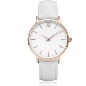 LGT JWLS - Dameshorloge - Metalen Behuizing in Roségoud - Echt Leren Band - Wit