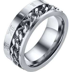 Mendes heren ring Cuban Link Roman Numeral Silver-21.5mm