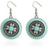 Ronde zilverkleurige dames oorbellen Ibiza multicolor turquoise