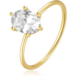Elenza Thin .925 Zilveren Ring met Solitaire Ovalen Zirconia en Gouden Plating – 1mm-18mm