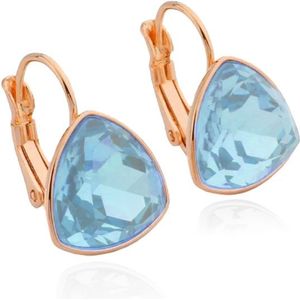Deja Jewels Oorbellen met Hangers - Dames, Roségouden Afwerking, Lichtblauwe Bolle Driehoek Glassteen