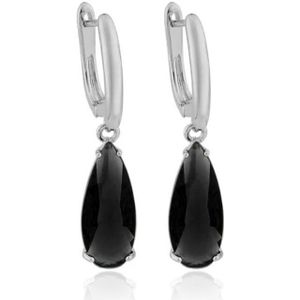 Deja Jewels Oorbellen met Hangers - Dames, Zilveren Afwerking, Zwarte Waterdrop Glassteen
