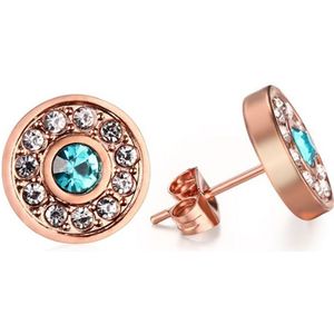 Cilla Jewels - Oorknopjes - Rosegoud - Aquamarine Diamond