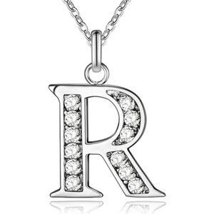 Zilverkleurige Letter R Dames Ketting met Zirkonia