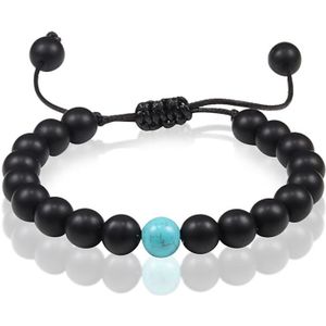 Memphis Kralen armband Zwart verstelbaar Matte Agaat Turkoois 8mm