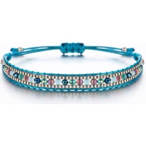 Touw armband voor dames met multicolor en turquoise kristallen