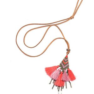 Lederen Tassel Ketting voor Dames - Roze