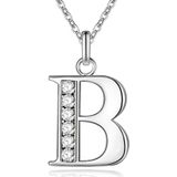 Zilverkleurige Letter B Dames Ketting met Zirkonia