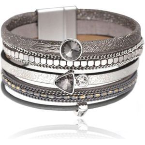 Grijze multilayer dames armband met kristallen en kettingen