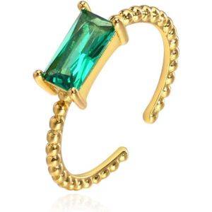 Cilla Jewels Vergulde Ring met Langwerpige Groene Zirkonia